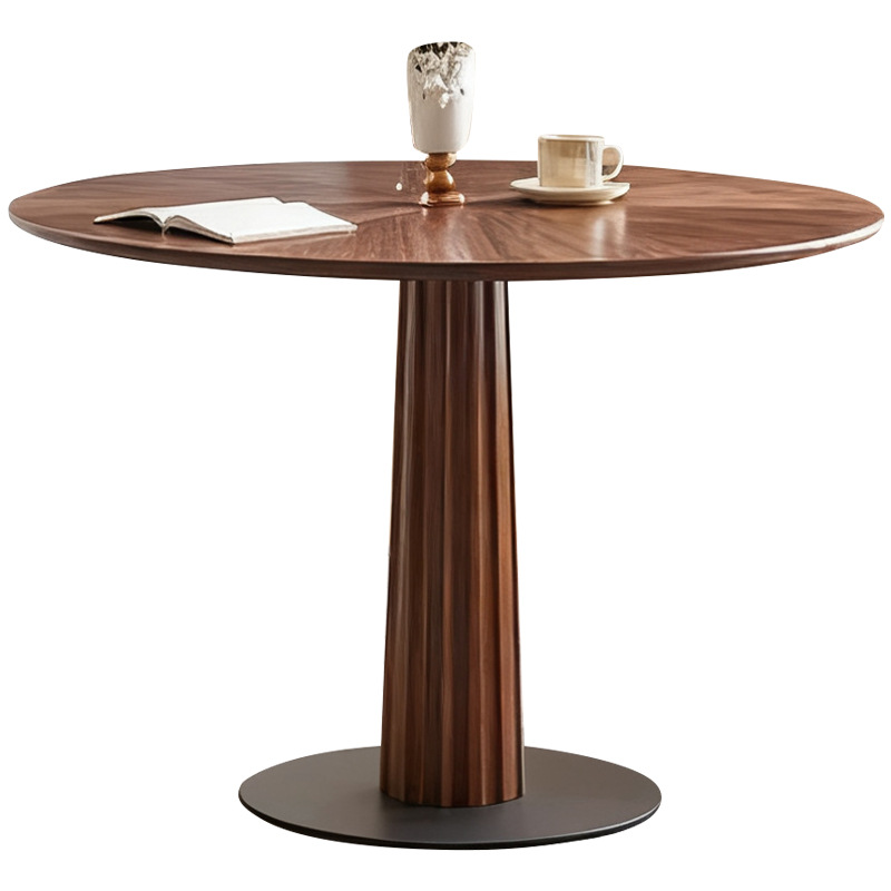 Mesa redonda de madera maciza medieval, mesa redonda de madera de nuez negra, mesa de comedor de sala de estar retrógrada simple, pequeña casa, mesa de comedor