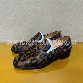 cl andgz红底鞋男鞋性感豹纹马毛低帮乐福皮鞋英伦商务正装鞋婚鞋