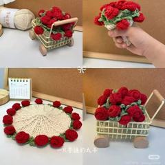 手作りの毛糸diyバラの花束のコースターの材料はかぎ編みのコースターを包んで手にして花の束の創意的な贈り物を持ちます。