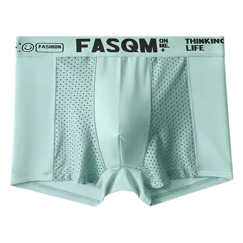 Ropa interior de los hombres verano delgada malla transpirable hielo seda Boxer shorts deportes letras Boxer shorts split entrega de una sola pieza