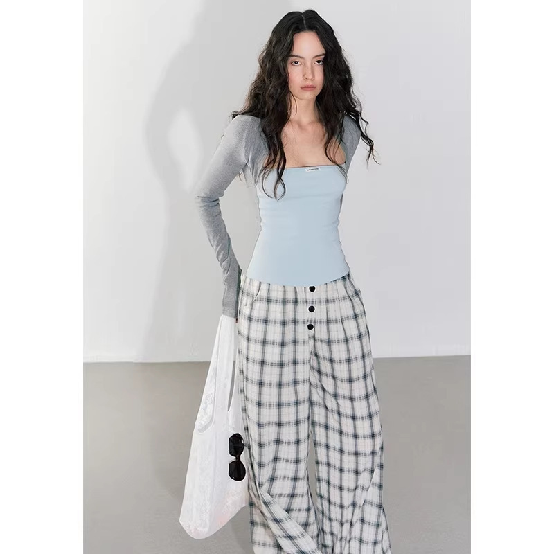 Korean-Style Sweet Color-Blocking Sleeveless Top with Faux Two-Piece Long-Sleeve T-Shirt for Women, Spring and Autumn, Relaxed Fit, Slimming Top