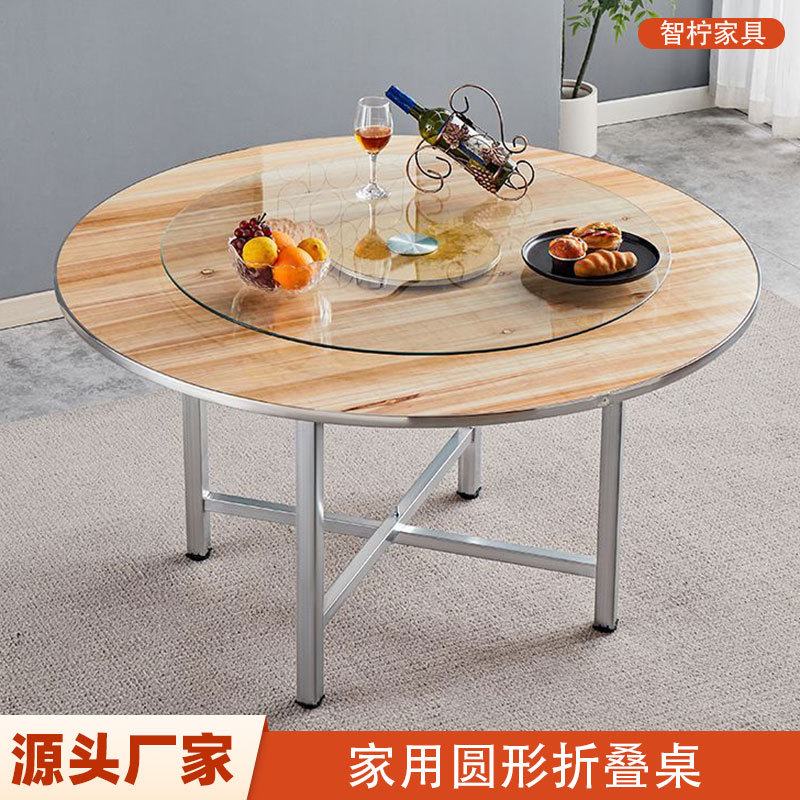 Large Round Table Folding Round Simple Dining Table Countertop for Multiple People with Turntable Hotel Restaurant Dining Table Simple Table