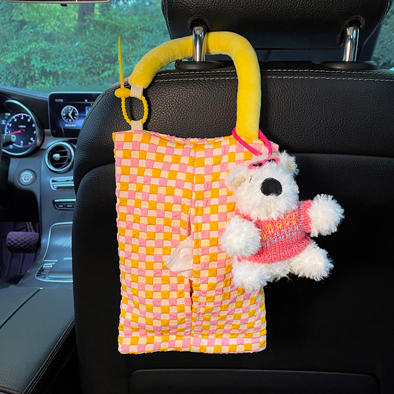 Caja de pañuelos para coche, dopamina, bolsa colgante de pañuelos para coche, caja de dibujo para coche, muñeca de almacenamiento de bolsa de pañuelos nueva 2024