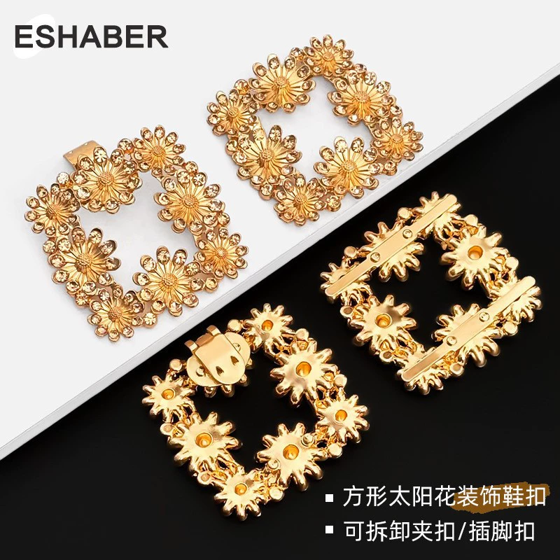 Новые квадратные аксессуары для обуви из сплава с краями из стеклянных страз в виде подсолнуха, декоративные элементы для верха обуви, украшение для коробок для обуви и шляп своими руками