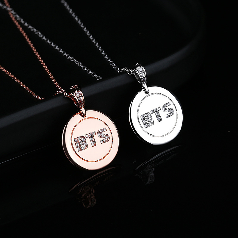New Minimalist Design Bts Women's Korean Style Gold-plated Pendant with Full Diamond Super Flash Necklace, Fashionable_voghion.com