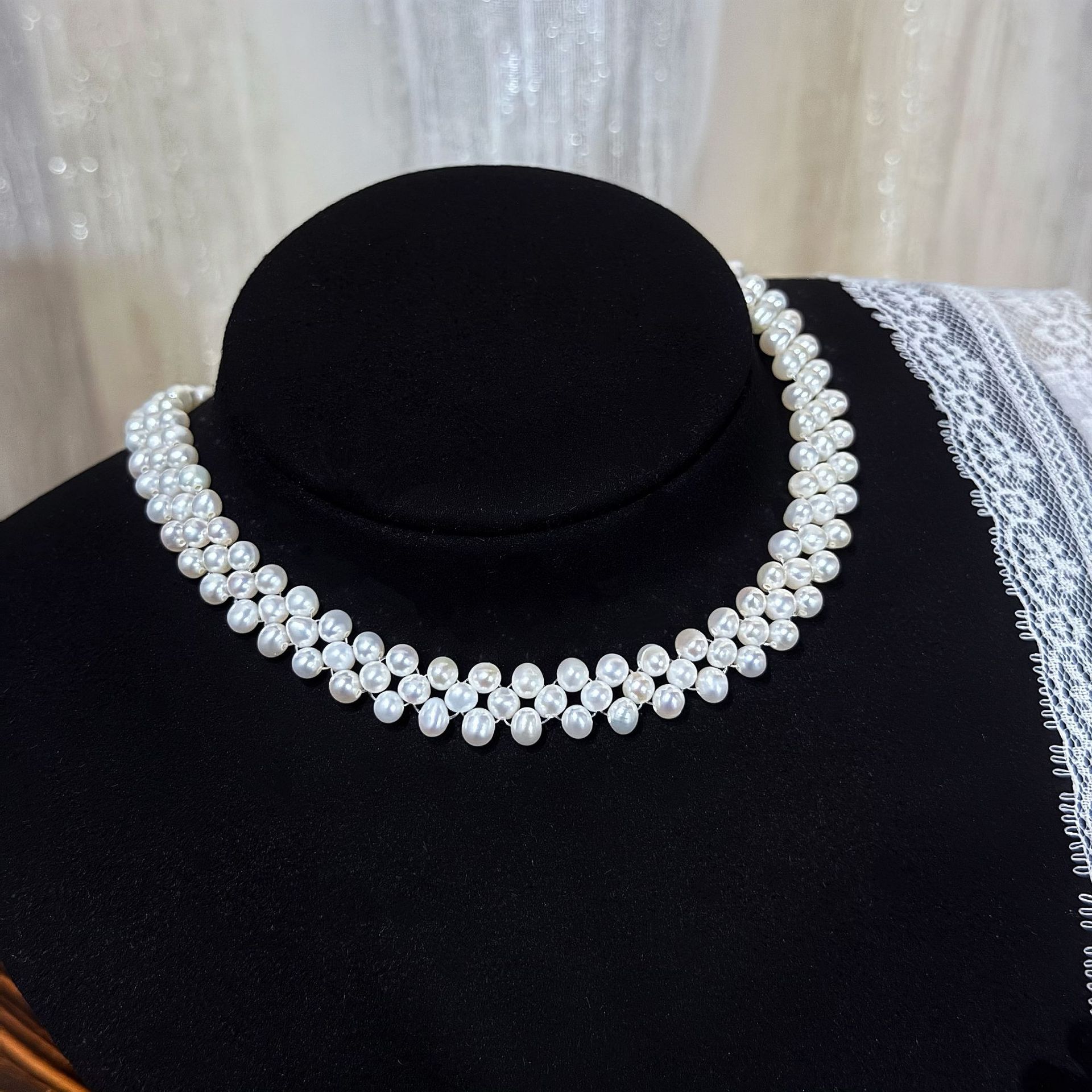 ��ʽ��֯choker������Ȼ��ˮ�����֯����S925���ɵ��ڸ߼�������