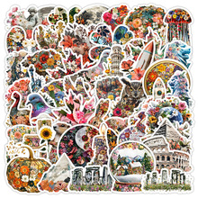 50张彩色动物涂鸦贴纸儿童创意动物贴纸水杯电脑防水装饰贴纸批发