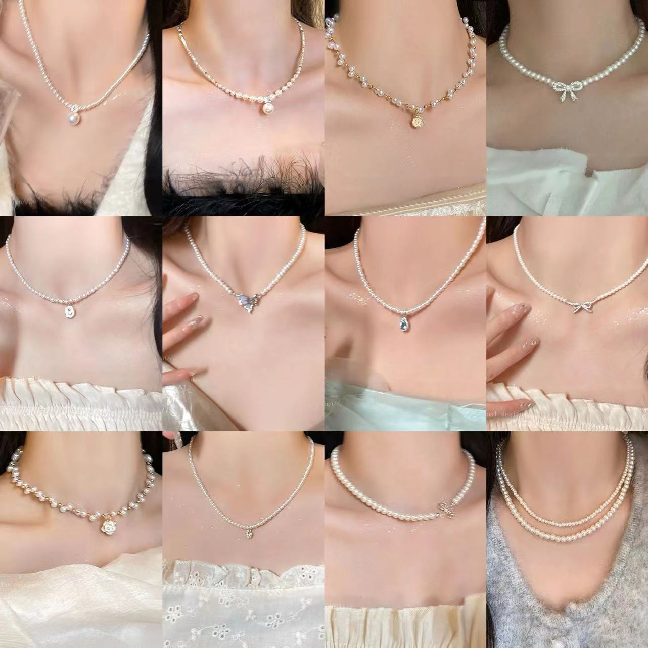 Collar de perlas con lazo de flor con cuentas francesas Elegante cadena de clavícula con sentido de alta gama retro ligero decoración de lujo femenino