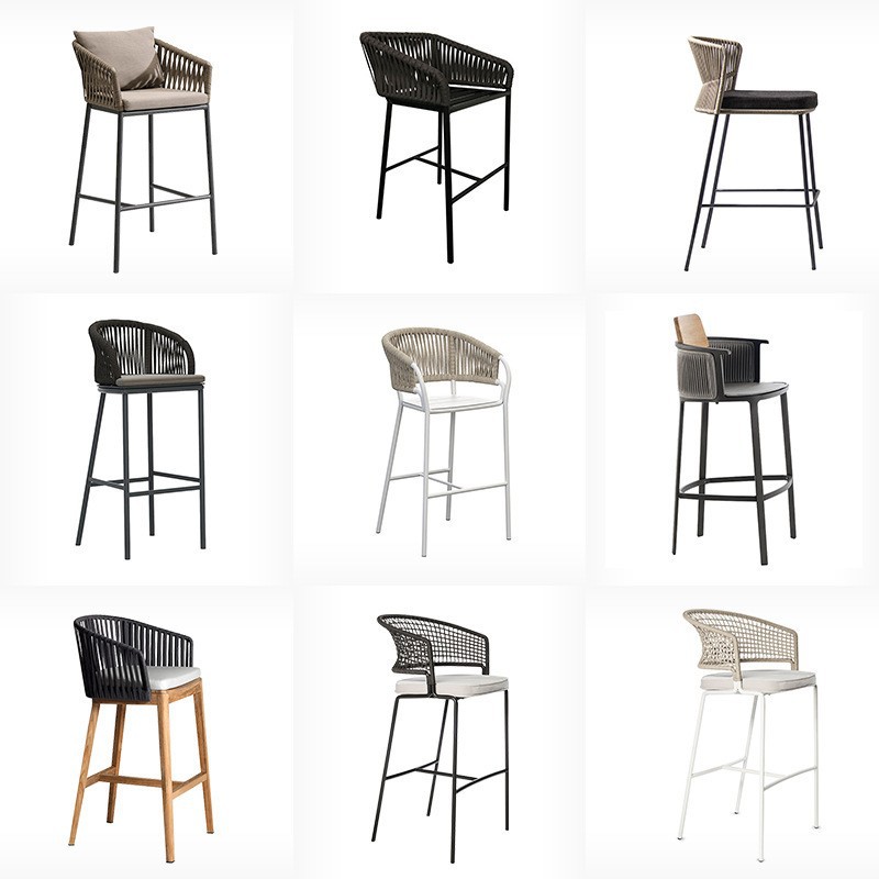 Outdoor bar chair high stool, home use leisure wicker chair, outdoor bar counter, popular coffee shop, restaurant backrest chair
