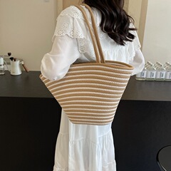 大容量時尚編織簡約單肩斜挎包包女2024春季新款百搭ins水桶包潮