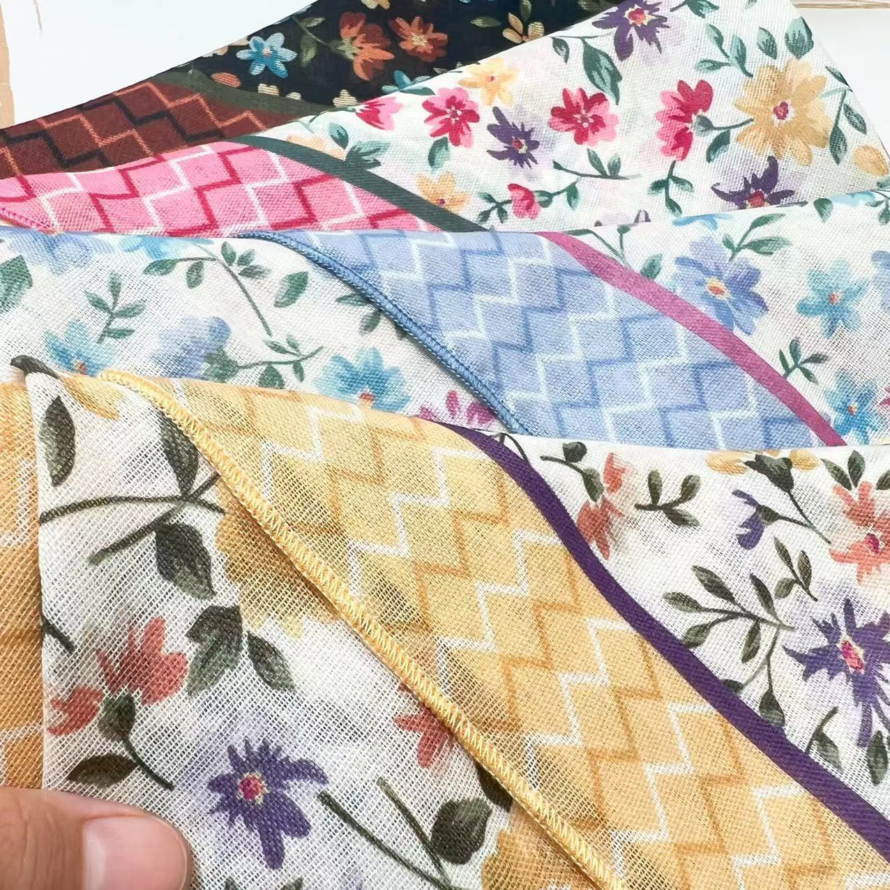 60g Weight Kerchief Classification Daily Occasion cotton and linen Material Flower Pattern Summer Season Women's Gender IG Style Style Women's IG Style Flower Cotton And Linen Kerchief 122