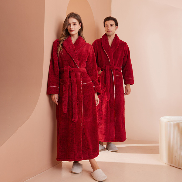 Long velvet winter men's flannel bathrobe