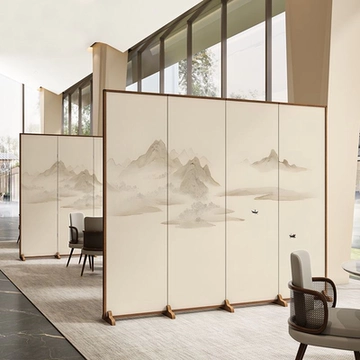 新中式山水屏风隔断办公室客厅卧室可折叠移动遮挡餐厅背景墙装饰