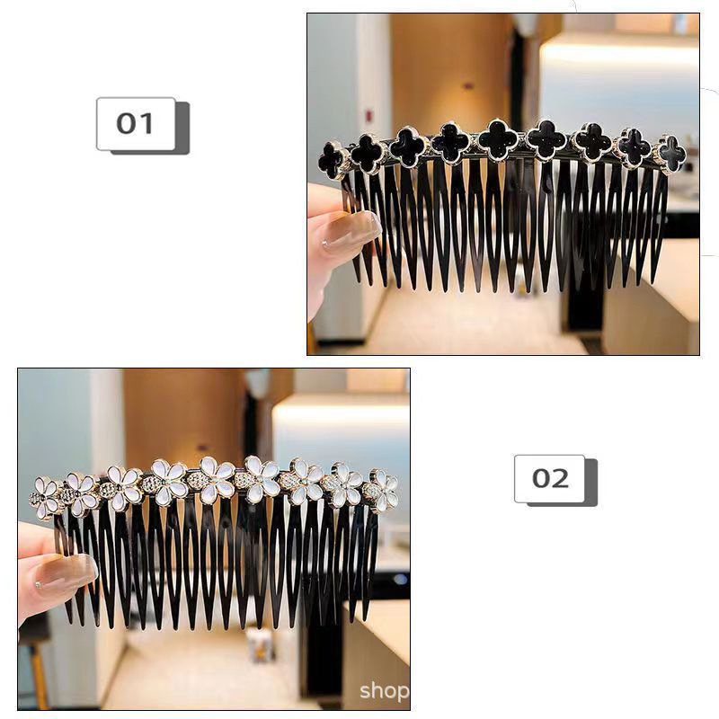 2 팩 (검정 네잎 클로버 + 흰색 다섯꽃잎 꽃)