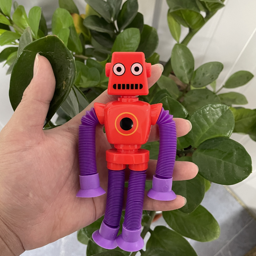 Transfronterizo robot flexible tubo telescópico niño puzzle dibujos animados estirados ventosa interacción padre-hijo creativo juguete descompresión