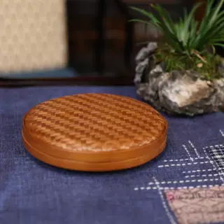 手工大漆竹编茶饼盒迷你圆形便携茶点收纳盒伴手礼批发