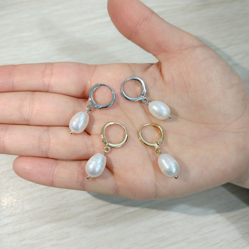 クロスボーダーAMZ電気商耳飾品18k金Cリングイヤリングボタン水滴淡水真珠バロックイヤリング女|undefined