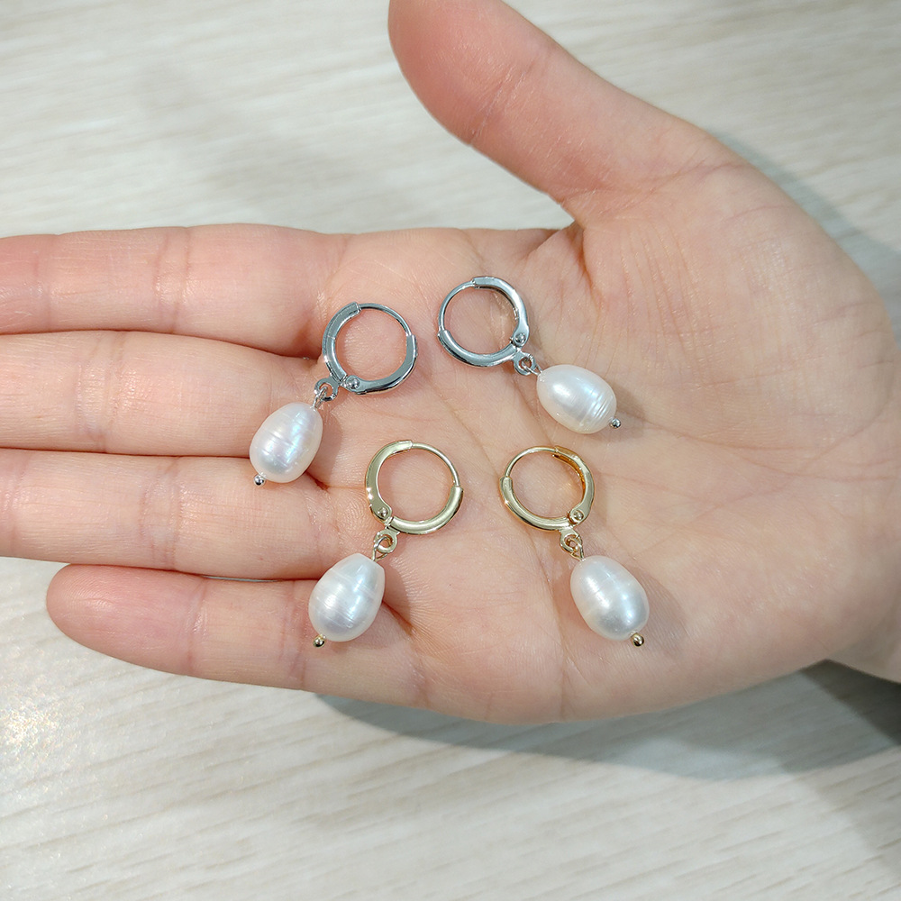 Joyas de oreja de comercio electrónico AMZ transfronterizas Pendientes de anillo en forma de C de oro de 18 quilates a presión gotas de agua agua dulce pendientes barrocas mujeres