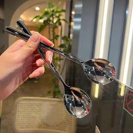 不锈钢勺子高颜值长柄咖啡勺家用搅拌勺西瓜勺甜品勺调羹餐具批发