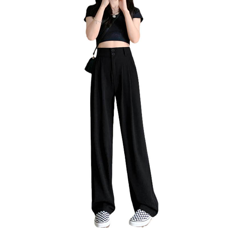 Pantalones de traje de mujer de pierna ancha, largos hasta el suelo, negros, de cintura alta, holgados, casuales, rectos, con efecto adelgazante, estilo nuevo y fluido para verano.