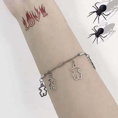 Bear Bracelet Double-layer Hollow Bead Pendant Couple Girl Cool Korean Stainless Steel Titanium Steel Bracelet Trendy