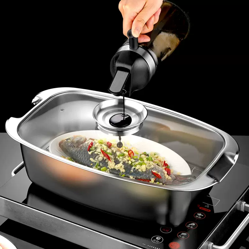 鸿俊达304不锈钢蒸锅家用蒸汤锅厨房蒸鱼锅带蒸格炉灶通用煮鱼锅