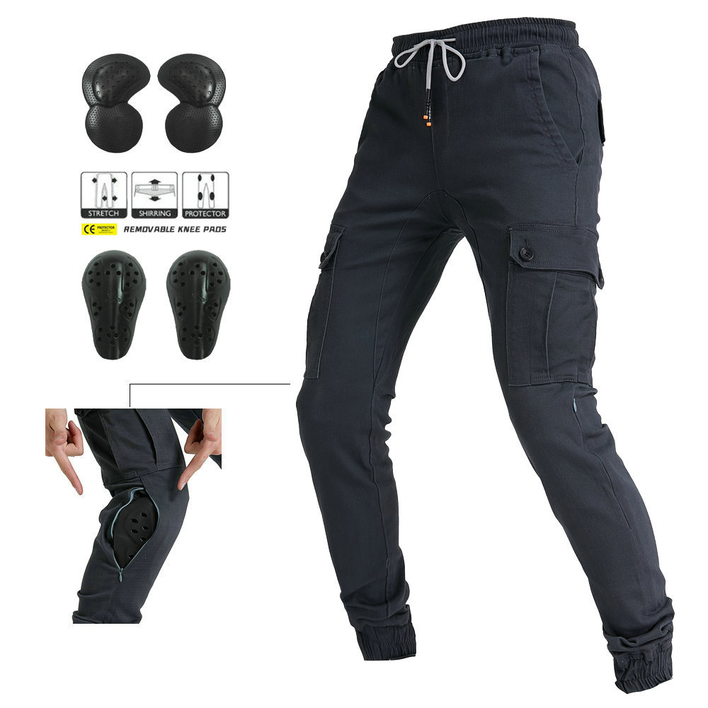 LOONG BIKER motocicleta pantalones de montar pantalones casuales resistentes a la caída de herramientas de la motocicleta multi-Bolsa de tobillo atado equipo de protección mejorada