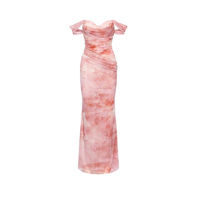 26 Spring/Summer Designer Trendy Brand Socialite Goddess Sexy Strapless Gradient Fairy-Like Vacation Slim Fit Bodycon Long Dress