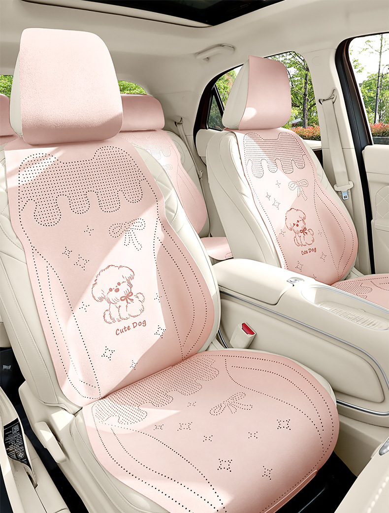 Car Seat Cushion Cartoon Suede Half-Cover Seat Cover New Style Cute Breathable Car Seat Cushion for Women