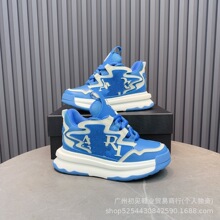外贸欧洲站新款潮流百搭厚底板鞋走绣拼色面包鞋时尚休闲运动男鞋