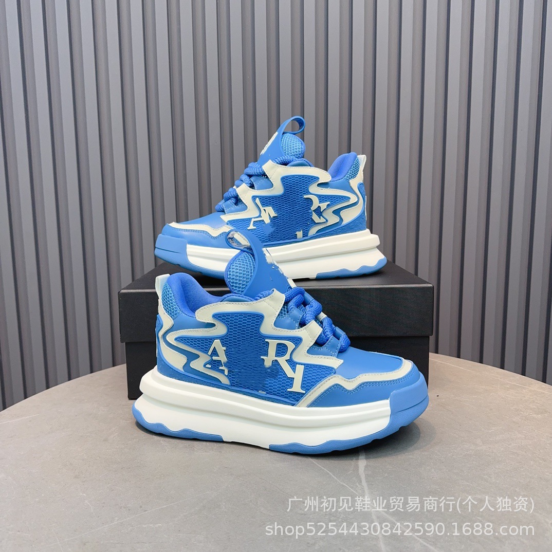 外贸欧洲站新款潮流百搭厚底板鞋走绣拼色面包鞋时尚休闲运动男鞋