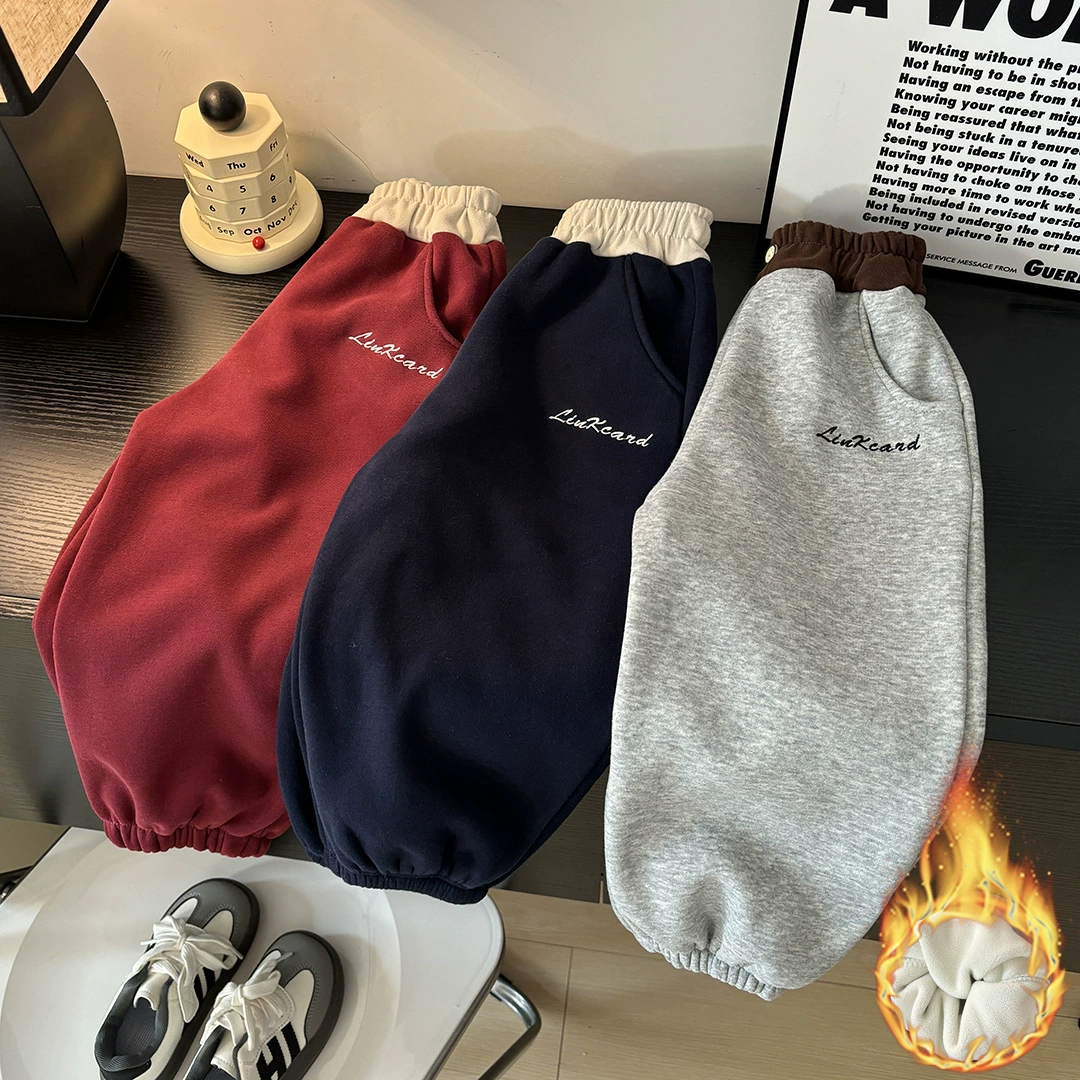 2024 Детские брюки Толстые повседневные брюки Зимние детские мужские плюшевые теплые хлопковые брюки Детские теплые брюки для девочек