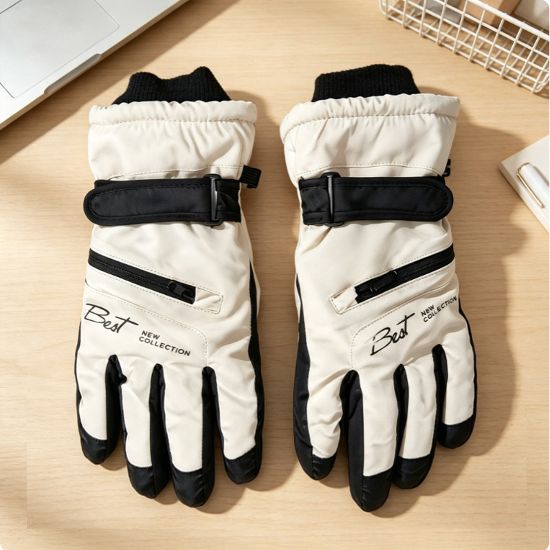 Winter ski gloves for men and women, fleece-lined, thickened, warm, touch-screen compatible, suitable for cycling, outdoor sports, and motorcycle use