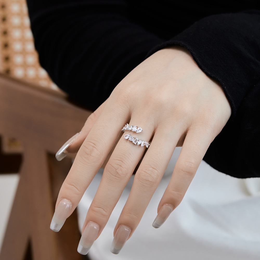 6g Weight Zircon Inlay Material Rings Classification 5, 9, Adjustable Ring Size 1 Piece Quantity Holiday, Daily Occasion 925 Sterling Silver Material Geometric Pattern Women's Gender Plating, Inlay Design Basic, Modern Style, Classic Style Style 925 Sterling Silver Zircon Geometric Rings 35