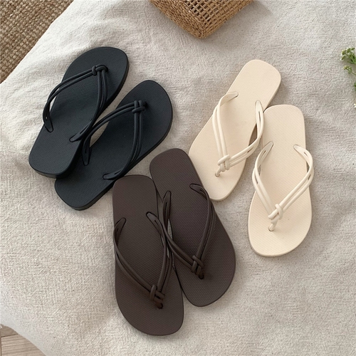 Japanese new trendy Instagram stylish casual herringbone women's summer outerwear anti-slip shower sandals flip-flops for beach