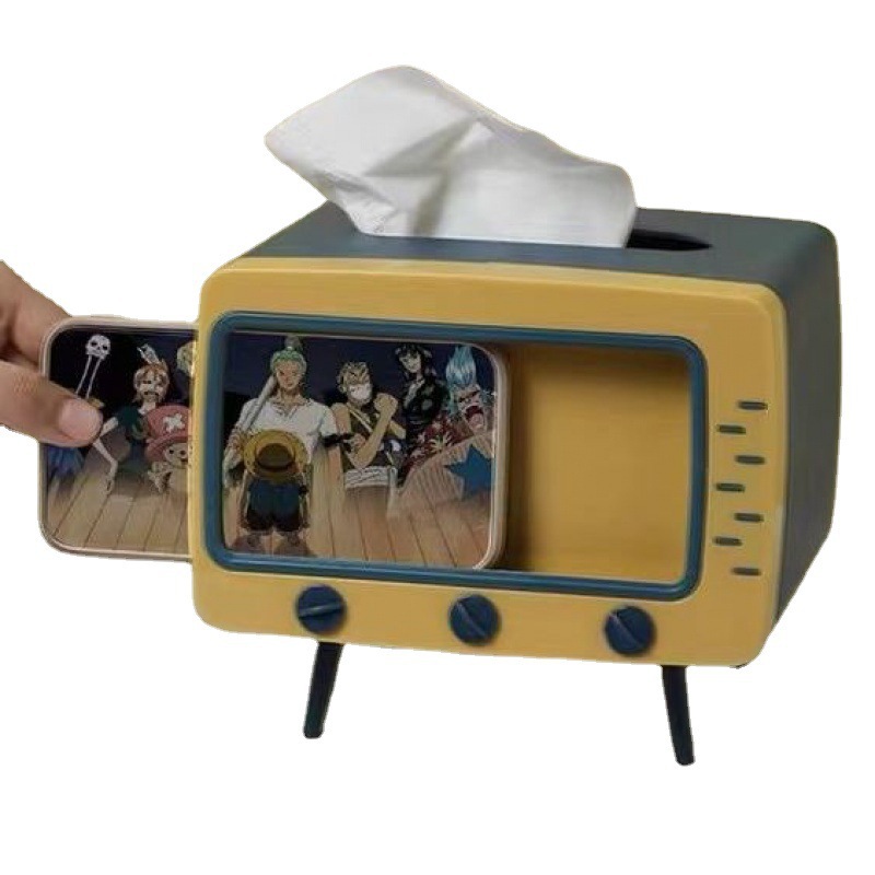 Caja de pañuelos multifuncional caja de pañuelos de escritorio creativa caja de pañuelos retro Internet popular caja de almacenamiento con soporte para teléfono móvil