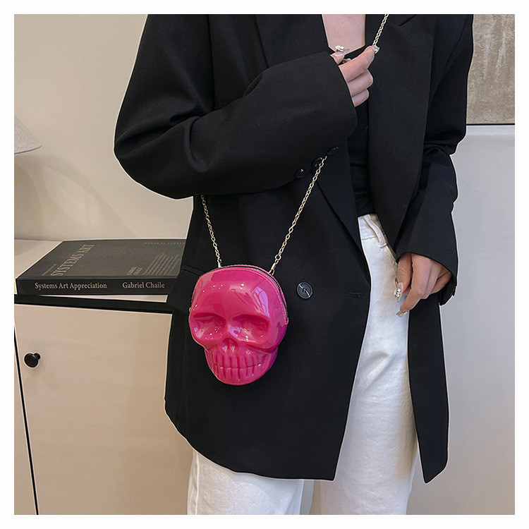 189g Weight Zipper Closure Type Single Shoulder Strap Strap Type Shoulder Bag Bags Type Casual Occasion Plastic Material Skull Pattern All Seasons Season Women's Gender Streetwear Style Oval Shape Mini Size Women's Mini Plastic Skull Streetwear Oval Zipper Shoulder Bag 28