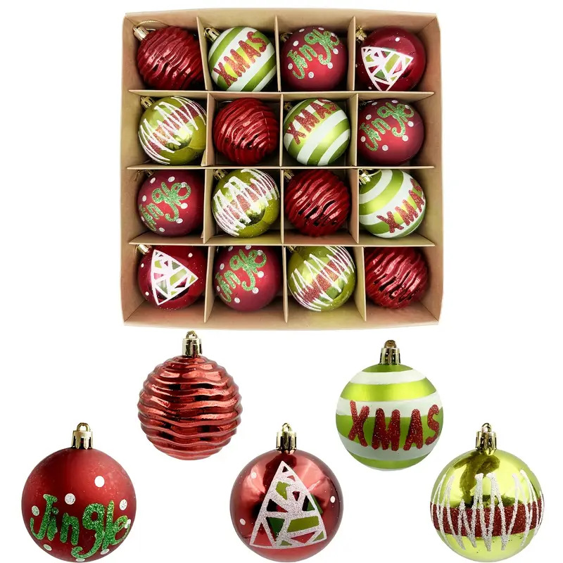 Navidad 6cm 16 combinación de color rojo y verde Bolas de Navidad de decoración de árbol de Navidad en caja