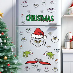 新しいクリスマスの壁にグリーン奇冷蔵庫のシールpvcを貼って、緑の毛の怪な祝日の雰囲気を貼って袋を飾ります。