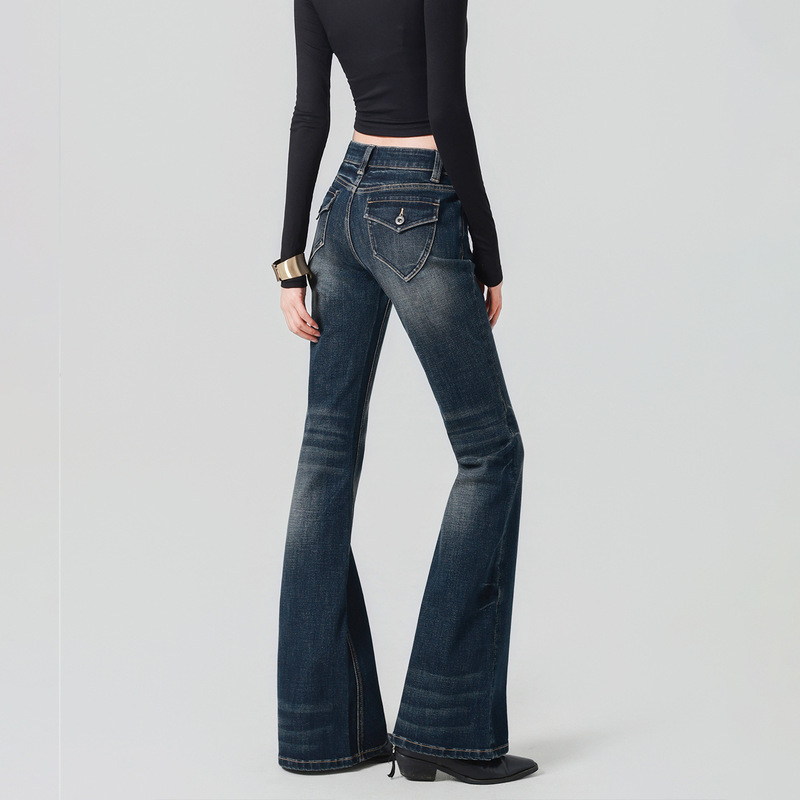 【Slim Fit Pants】Mid-low waist slightly flared women's jeans, straight cut, hip-lifting, loose fit, stretchy, 26 size, new autumn style, slimming effect 【Slim Fit Pants】Mid-low waist slightly flared women's jeans, straight cut, hip-lifting, loose fit, stretchy, 26 size, new autumn style, slimming effect