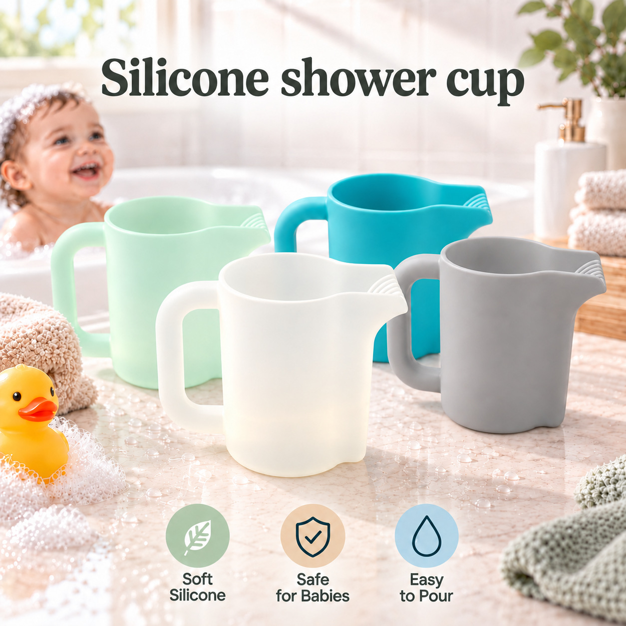 Silicone Shower Cup, Shampoo and Rinse Cup, Faucet, Baby Bath Supplies