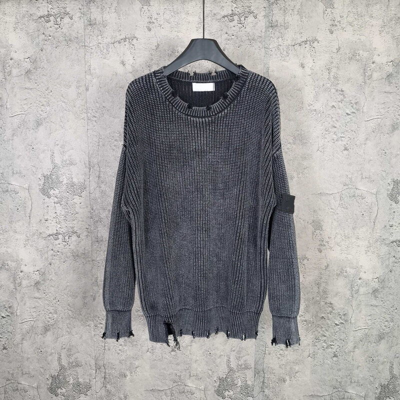 Correct Version of Std25 Limited Compass Logo Cuff Button Waffle Washed Distressed Cutout Crew Neck Sweater