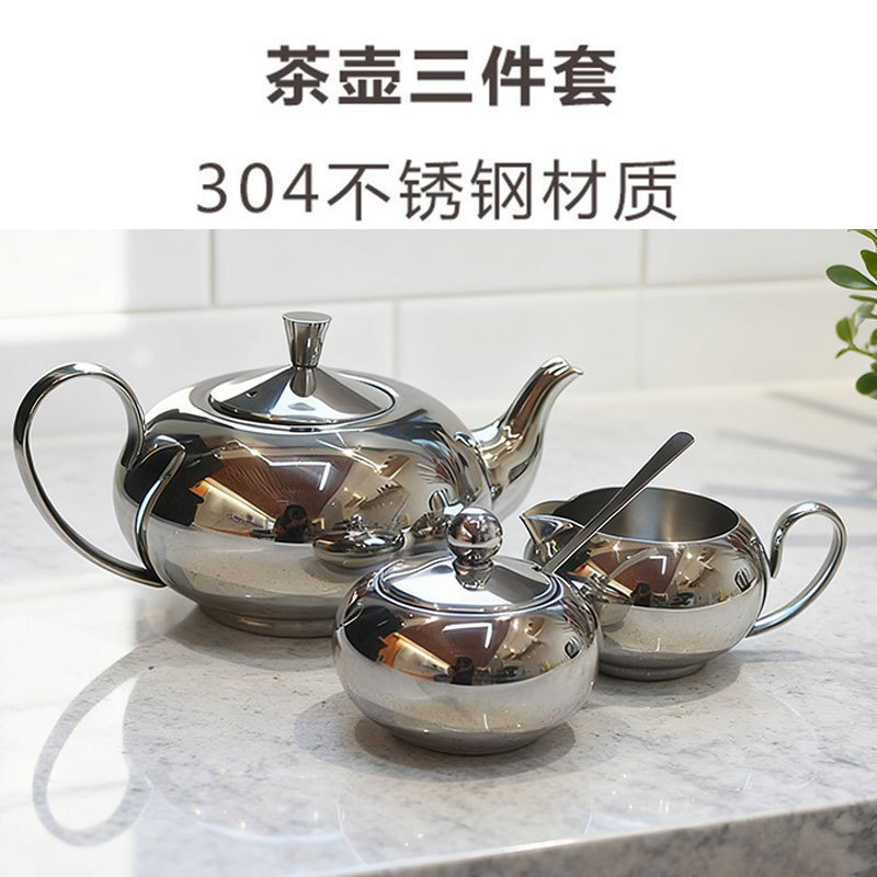 304 Stainless Steel Mirror-Polished Sugar Bowl, Teapot, Milk Cup, Coffee Pot Set, 3-Piece Set, Kitchen Supplies, Tableware, Coffee Set 304 Stainless Steel Mirror-Polished Sugar Bowl, Teapot, Milk Cup, Coffee Pot Set, 3-Piece Set, Kitchen Supplies, Tableware, Coffee Set