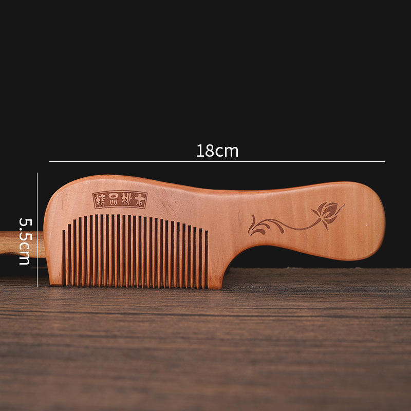 ロングヘア用の天然ピーチウッドコーム、アンティークヘアコーム、細かい歯の静電気防止家庭用コーム、刻印ロゴ|undefined