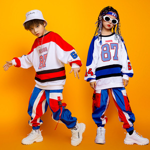 Children's Boy girls blue red jazz street dance hip-hop suits rapper boys girls hip-hop trend costumes girls catwalk models outfits for Kids