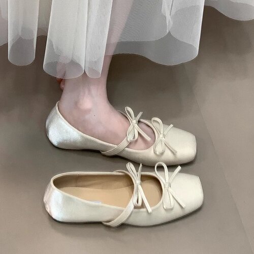 Pink bow Mary Jane shoes for women, 2025 summer, cushioned inner heel, single shoe, French square-toe princess shoe, low heel, comfortable