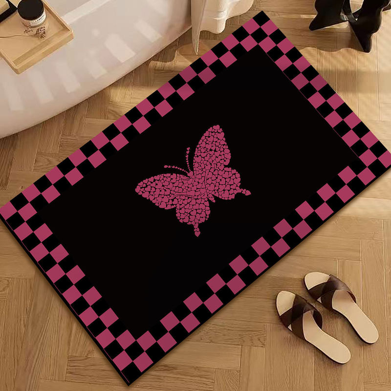 Simple and High-End Bathroom Entrance Decorative Mat, Black and Pink Series, Diatomaceous Earth Water-Absorbent Non-Slip Floor Mat, Direct from the Factory