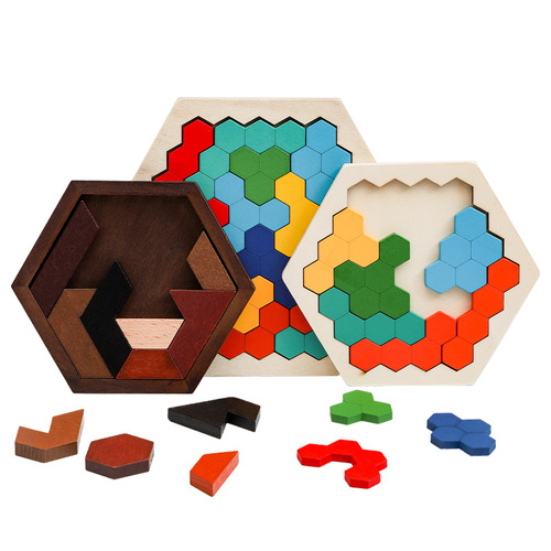 Children's hexagonal puzzle brain-troubling piece color shape cognitive early education educational enlightenment wooden toy
