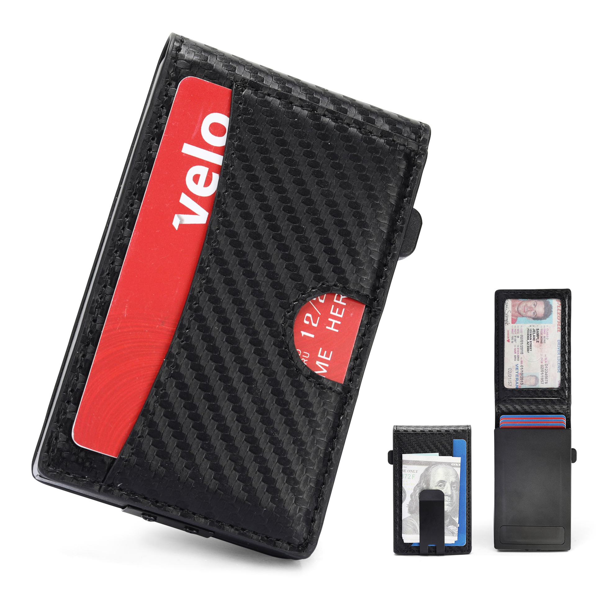 Transfronterizo RFID cepillo antirrobo de aluminio caja de tarjetas de cuero bolsa de tarjetas multi-carjeta cartera de hombre