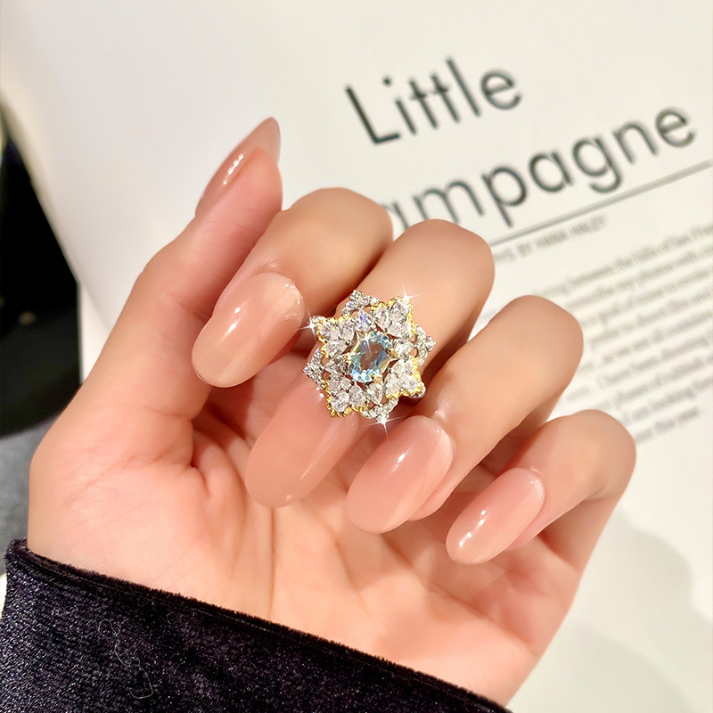 Anillo de cristal multicolor natural de lujo s925 temperamento de plata, joyería de color de lujo ligero para hombres y mujeres, venta al por mayor de una pieza